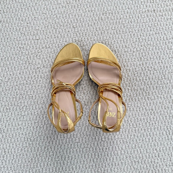 Zara Gold Lace Up Heeled Sandals - Picture 3 of 7
